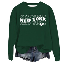 Dámská mikina s dlouhým rukávem, kulatým výstřihem, tiskem New York City s písmeny a roztomilou pytlovitou kapucí