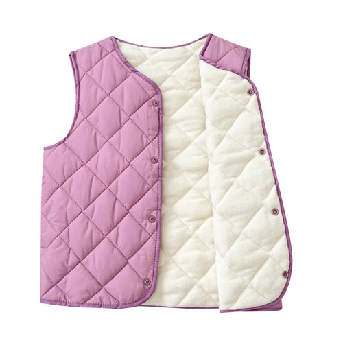 Colete acolchoado infantil sem mangas, leve e resistente, ideal para meninas de 8 a 10 anos.