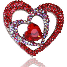 Rød Rhinestone Hjerte Brosje Nål for Kvinner