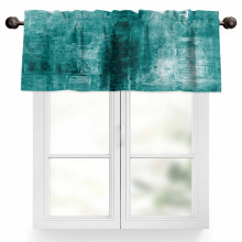Abstracte valance in turquoise kleur, 42x12 inch, vintage graffiti textuur, tunnelzoom, lichtdoorlatend – 1 paneel, geschikt voor standaard
