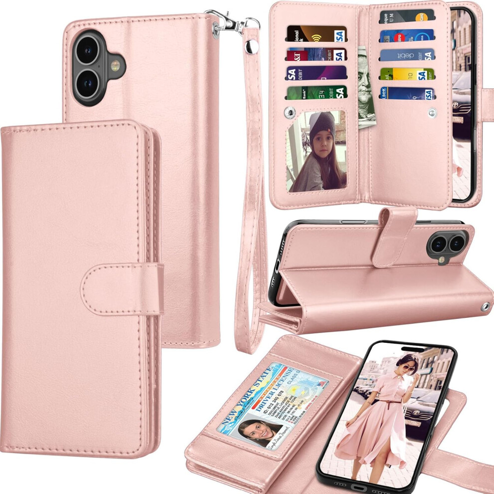Luxury Wallet Case Compatible With Iphone 16 (6.7"), Pu Leather Folio With Id/Card Slots, Detachable Hard Case & Strap Â Rose 9551475116600
