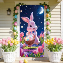 Décoration de porte lapin de Pâques 180 x 89 cm, style vintage doux