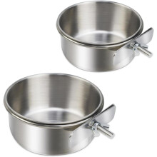 RUseeN 2PCS Bird Feeding Dish Cups Parrot Food Bowl Clamp Holder Coop Cup, Bird Cage Water Bowl for Parakeet African Greys Conure Cockatiels