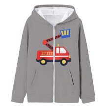 Fire Truck Print Hooded Zip-Up Jacket for Kids – Warm, Casual Winter Coat with Pockets, Compatible with Toddlers & Children