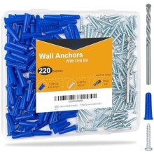 #10-12 Wall Anchors & Screws Kit (220 pcs): for Drywall, Brick, Masonry, Stucco, Concrete — 110 Plastic Anchors + 110 Screws, Compatible with