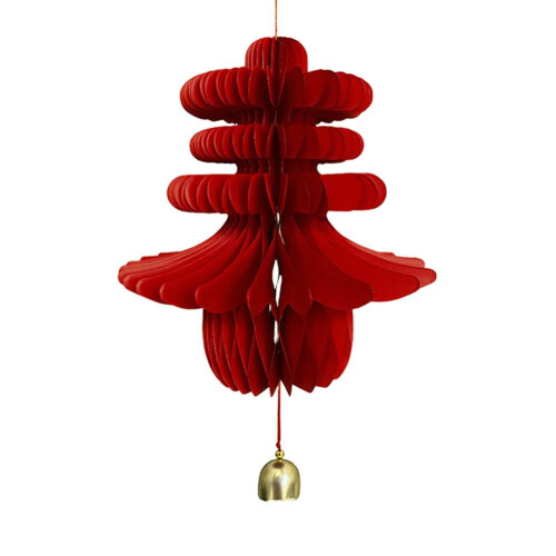 Lanterne rouge en nid d'abeille 20 cm avec pompon