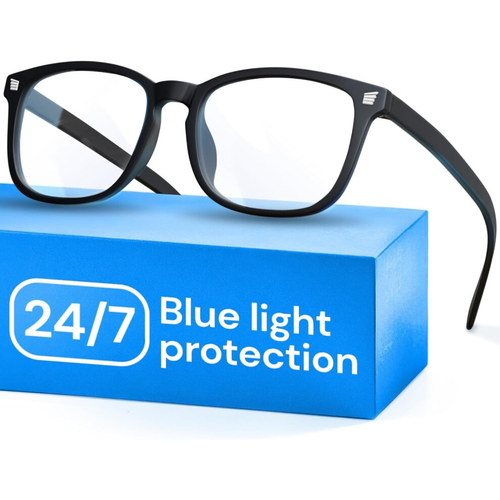 Matte Black Blue Light Glasses for Computer & Gaming - Anti UV Ray Lenses, Scratch-Resistant & Comfort Fit