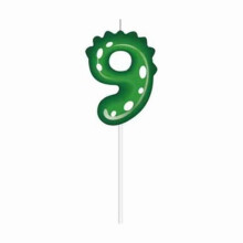 Bougies chiffres dinosaures verts de 0 à 9 pour gâteau d'anniversaire d'enfant