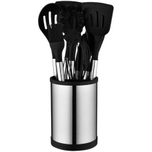 12-Pc Silicone Kitchen Utensils Set with Heat-Resistant Silicone & Stainless Steel Handles, Includes Holder