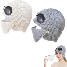 Gorro de malha unissex 3 em 1 com óculos de proteção e máscara removível, ideal para esportes de inverno ao ar livre, estilo aviador.