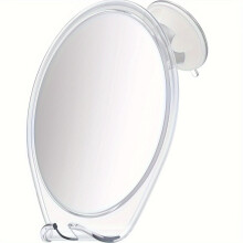 Fog-Free Shower Mirror with Suction Cups, Rotating Head & Razor Holder - Compact Bathroom Accessory, White