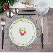 Christmas Snowflake Placemats Set of 12, 13" Velvet Red Embroidered Table Mats, Washable Xmas Decor – Compatible with Holiday Tabletop