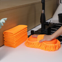 6-Pc Super Absorbent Microfiber Car Wash Set: 1 Chenille Sponge w/ Strap + 5 Non-Scratch Towels | Reusable for Car, Home & Kitchen