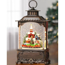 Lighted Musical Christmas Snow Globe Lantern with Timer, Swirling Glitter, USB/Battery Operated – Compatible with Indoor Decor