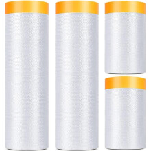 4-Pack Pre-Taped Masking Film (3 Sizes), 65.6 Ft/Pack, Compatible with Auto Painting, Furniture, Car & Floor Protection