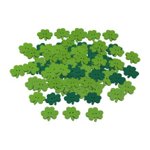 Conjunto de 50 botões de madeira em formato de trevo, na cor verde, para decoração. 1 unidade. Cor sólida.