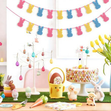 Easter Bunny Garland – Vintage Felt & Burlap Rabbit Banner for Mantle, Fireplace, Home, Office, Outdoor Party (Compatible with Easter Decor)