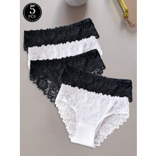Ensemble de 5 culottes en dentelle florale, culottes triangle confortables pour femme avec bordure en dentelle