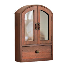 Desk Storage Cabinet, Dustproof Wooden Wall Mounted Storage Shelf with Doors for Brown