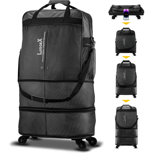 Travel Duffel Bag Expandable 55L–113L Black