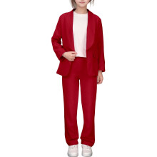 AWZXDE Girls Suit Set Lapel Long Sleeve Jacket With Pants Casual Outfit Clothes For Teen Girls Kids Red,13-14 Years