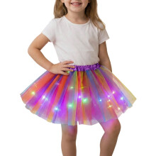 AWZXDE Kids Rainbow Glitter Tutu Skirt For Girls With LED Lights Layered Skirt For Party Dress Up Large Hem Skirt Purple