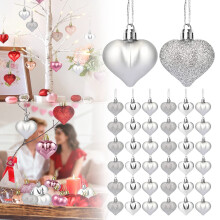 Valentines Day Decorations 36Pcs Heart Ornaments Multi Finish Heart Baubles Hanging Decor for Valentines Christmas Tree Decorations