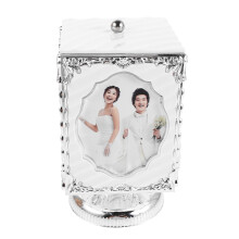 Elegant Silver Rotatable Picture Frame with Built in Music Box for Wedding and Anniversary