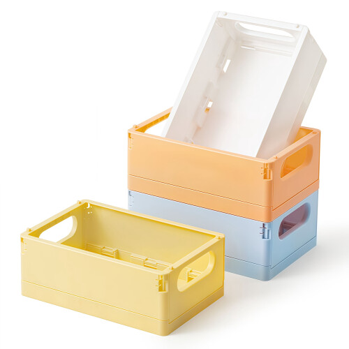 4PCS Foldable Storage Baskets, Transparent Frosted Plastic Desktop Organizers