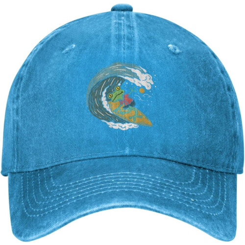 Vintage Frog Surfing Denim Baseballpet – Verstelbaar