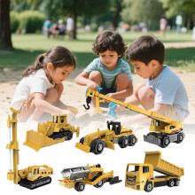 1:64 Scale Alloy Construction Vehicle 5 Piece Set Mini Excavator Mixer & Models (Heavy Duty Toy )