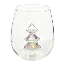 Stemless Wine Glass with 3D Christmas Tree Design 1 pc