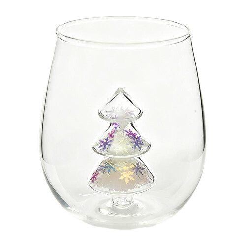 Stemless Wine Glass with 3D Christmas Tree Design 1 pc
