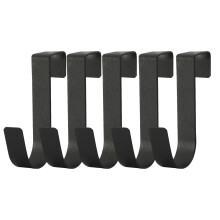 Cabinet Door Hooks 5 Pack Black, Sturdy Iron Over Door Hooks for 3/4 Inch Thickness, No Drill Hangers for Kitchen Bathroom Storage