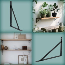 16x10 inch Heavy Duty Shelf Brackets, Black Metal Wall Mounted Supports for Shelves, L Shaped Shelf Angle Bracket for Floating Shelves, 6 Pack
