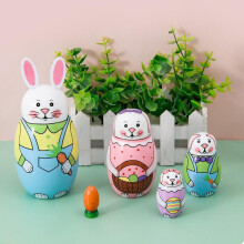 Easter Nesting Dolls 5 Layer Bunny Set Handcrafted Indoor Decor Living Room Holiday Gift for Spring Festival Celebration