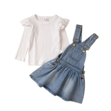 Baby Girl Ruffle Long Sleeve Jean Suspender Skirt Set – Spring/Winter Outfit, Compatible with 12M–5Y