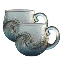 Pekkaxy Sea Glass Wave Mug 12oz, Ocean Themed Handcrafted Glass Coffee Cup for Holiday Gifts