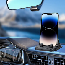 Car Phone Holder with Strong Suction Cup, 360 Rotation, 2-in-1 Dashboard Mount, Hidden Emergency Contact Plate, Compatible with All Phones (Black)