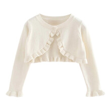 AWZXDE Girls Knit Cardigan Sweater Open Front Lightweight Layer Autumn Casual Outerwear For Kids White 12-24 Months