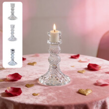 Modern Clear Crystal Glass Candle Holder for Table Centerpiece – Wedding, Valentine's Day & Holiday Decor, Compatible with Standard Candles