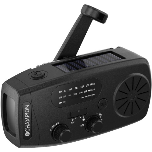 Champion Solar-Powered Radio with Flashlight, Black