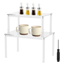 Acrylic Cabinet Organizer Set, 2-Piece Stackable Shelf & Spice Rack for Kitchen, Pantry, Desk – Compatible with Standard Cabinets