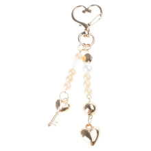 Lustrous Pearls Heart Pendant Keychain Backpack Ornament Handmade Keyring Stylish Gift For Her Alloy Jewelry