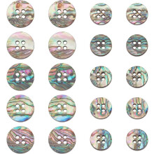2 Sizes Abalone Shell Buttons, 20pcs Natural Paua 4-Hole Round Craft Buttons (15mm/19mm, Mixed Colors) for Clothes, DIY Sewing