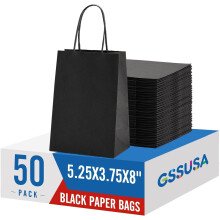 Black Kraft Gift Bags with Handles 5.25x3.75x8 in 50 pcs