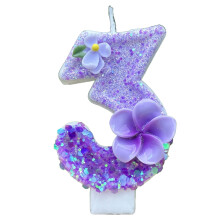 Sunxin Digital Candle 3 – Purple Flower Glitter Birthday Number Candle for Girls & Boys, Compatible with Standard Cakes