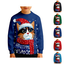 Boys Long Sleeve Crewneck Print Sweatshirt Soft Lined Thermal Pullover Top For Kids Winter Holiday Casual Wear