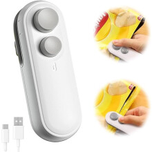 2-in-1 Mini Bag Sealer & Cutter, Portable Rechargeable Vacuum Food Sealer for Chips, Snacks, Plastic Bags – White