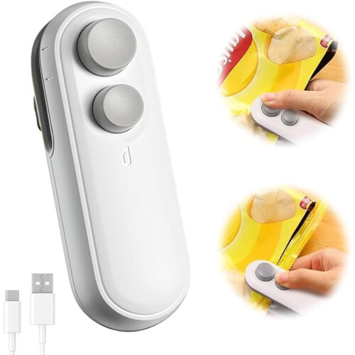 Mini Bag Sealer and Cutter Portable Rechargeable White
